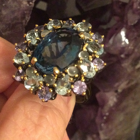 ⭐️ONE OF A KIND ⭐️Genuine London Blue Topaz with Tanzanite & Moonstone Ring - Picture 12 of 15